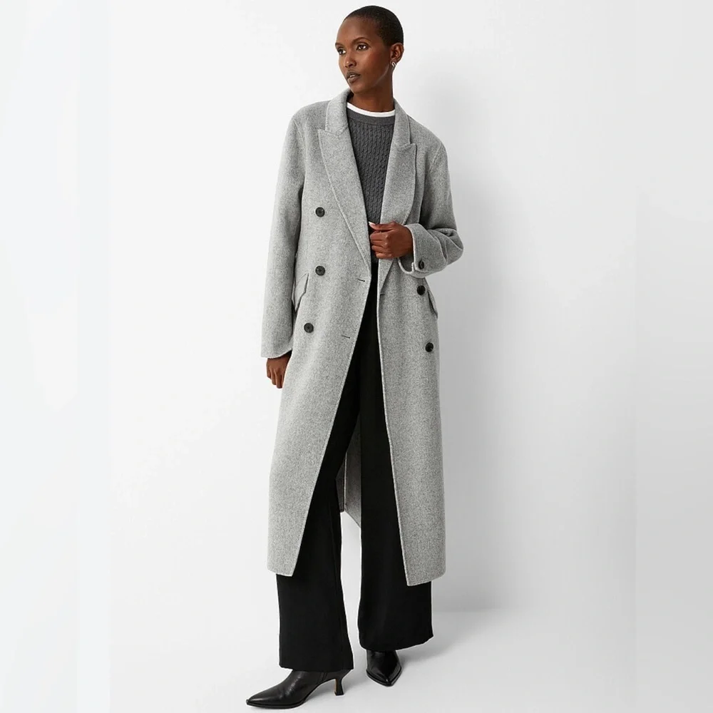Simons Recycled Wool Blend Gray Double-Breasted Long Overcoat L/XL - Picture 1 of 14